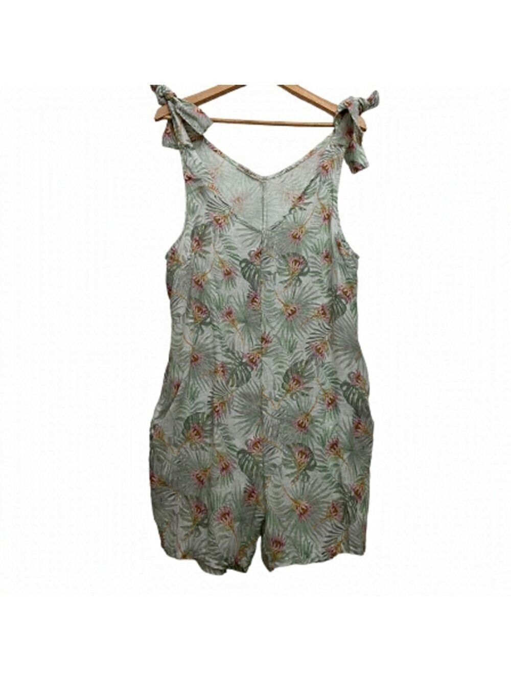 FRANCESCA Bettini shortall 100% linen Italy floral safari Large ecru green pink